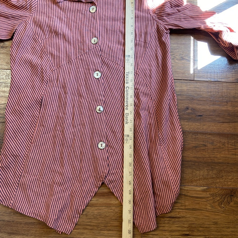 Soft Surroundings Women L Orange Striped Shirt Button Down Sasha Top Roll Tab - Picture 8 of 9